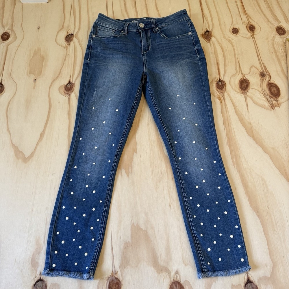 Seven 7 Jeans Anke Skinny Women's Size 4 Raw Hem Decorated Pearls